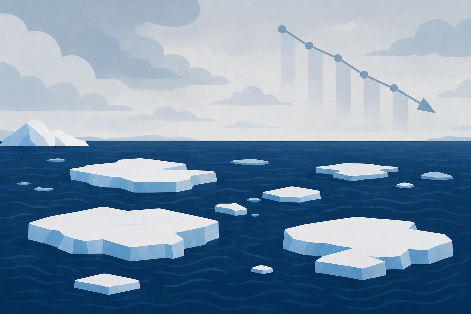 Editorial illustration of shrinking winter sea ice in the Arctic Ocean.