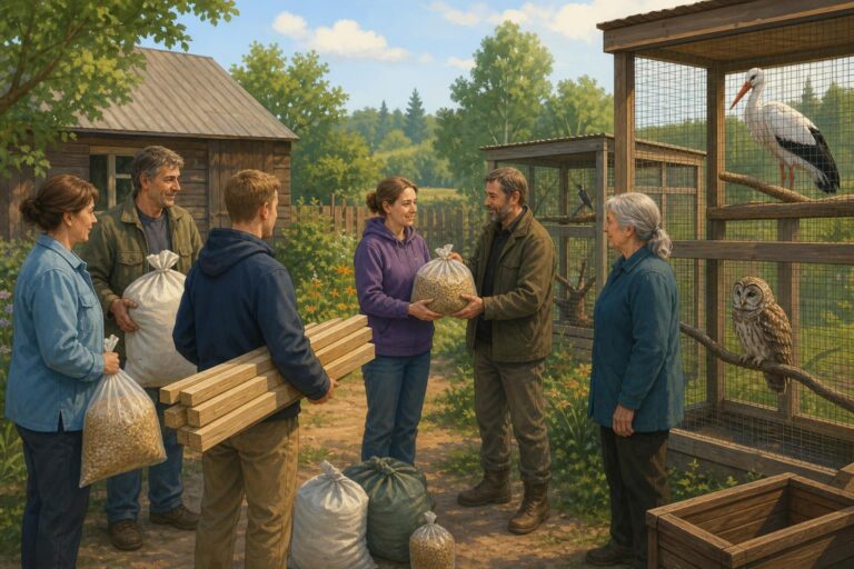 Residents near Smolensk bring bird food and building materials to a rural center for injured wild birds.