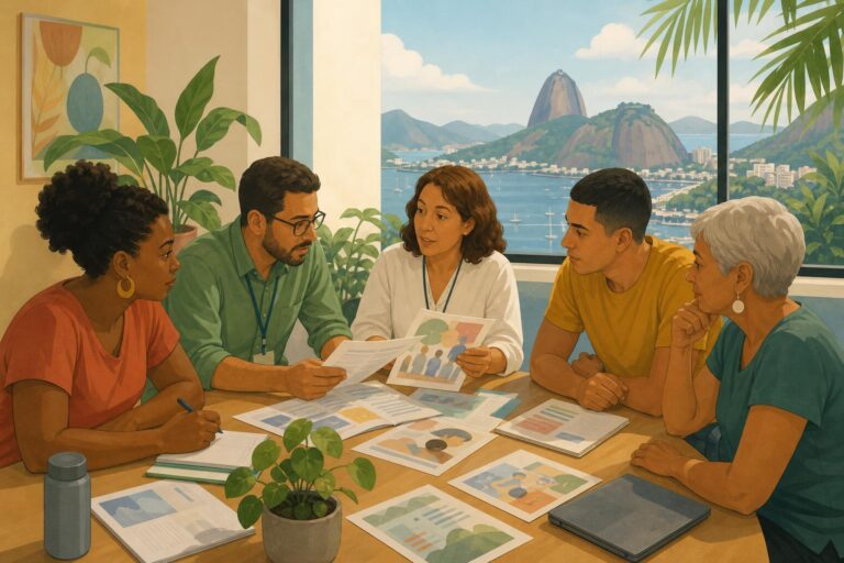 Public-health workers and community volunteers discuss HIV prevention programs at a conference in Rio de Janeiro.