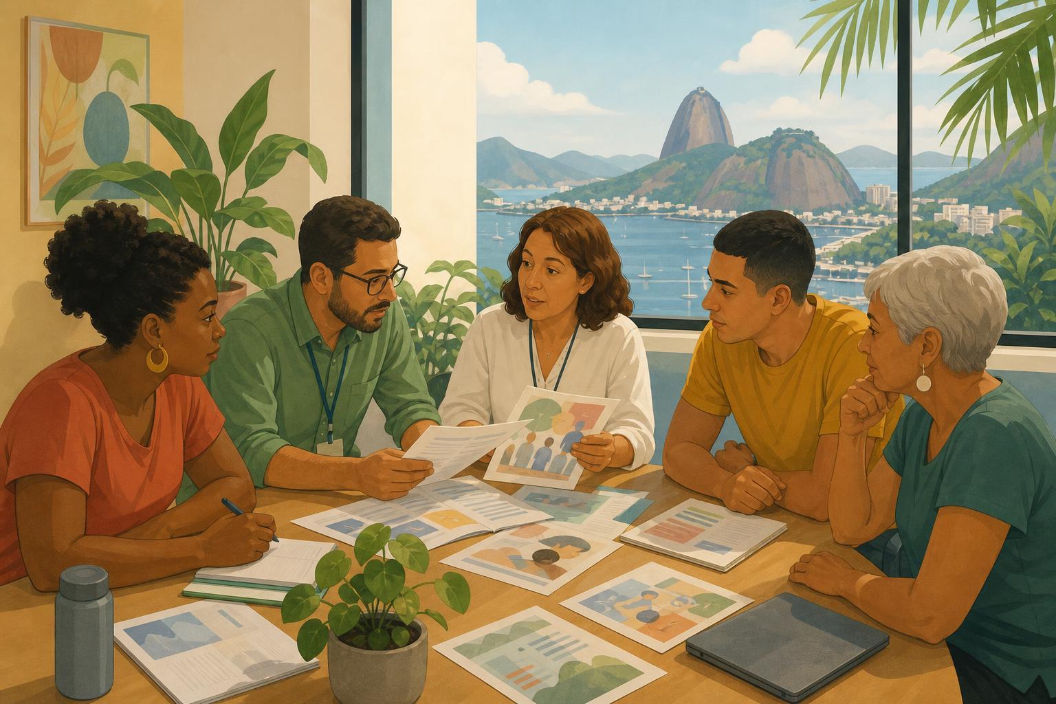 Public-health workers and community volunteers discuss HIV prevention programs at a conference in Rio de Janeiro.